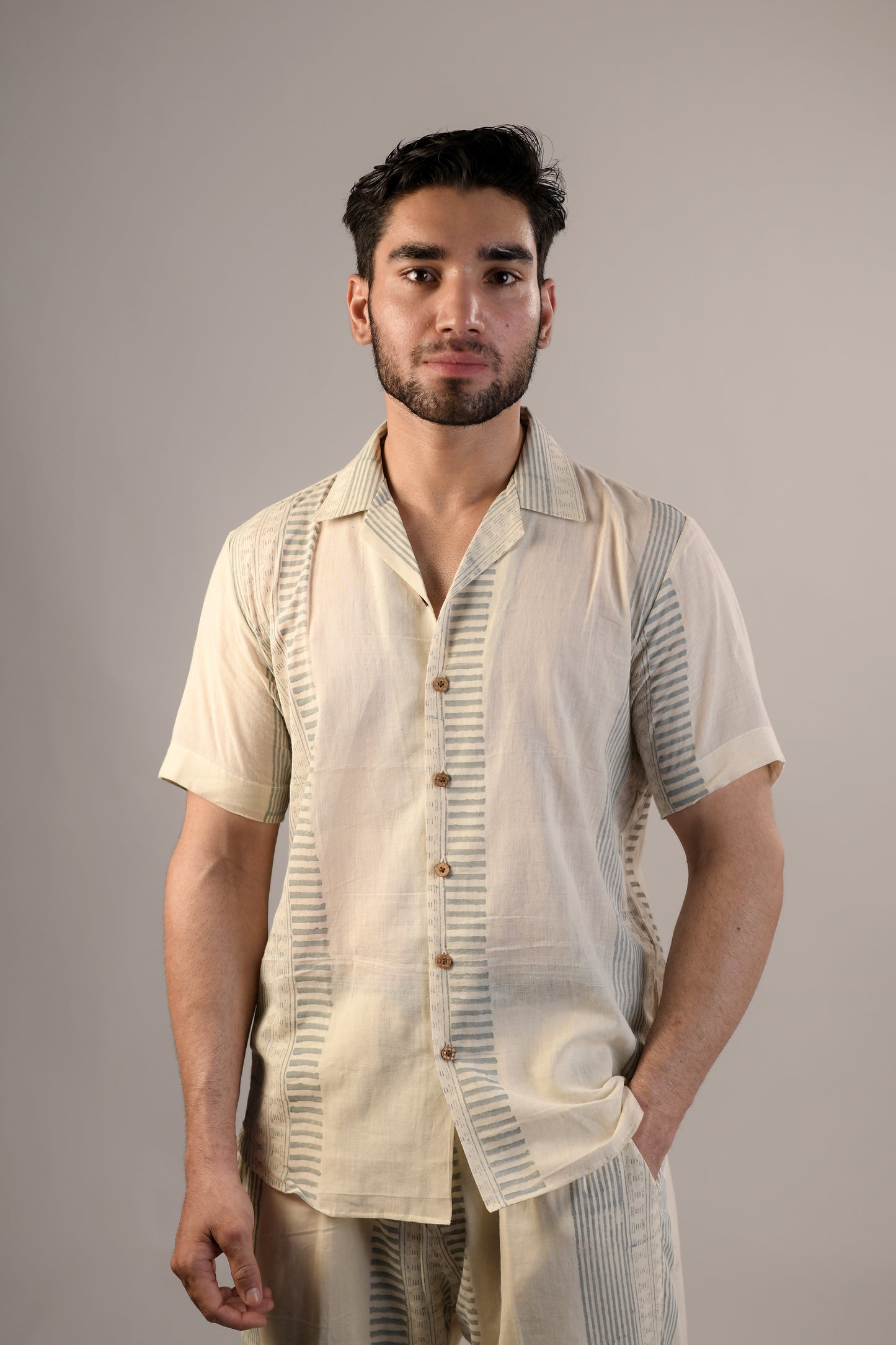 Block Printed Shirt | Breathe Stripes | Monsoon Blue