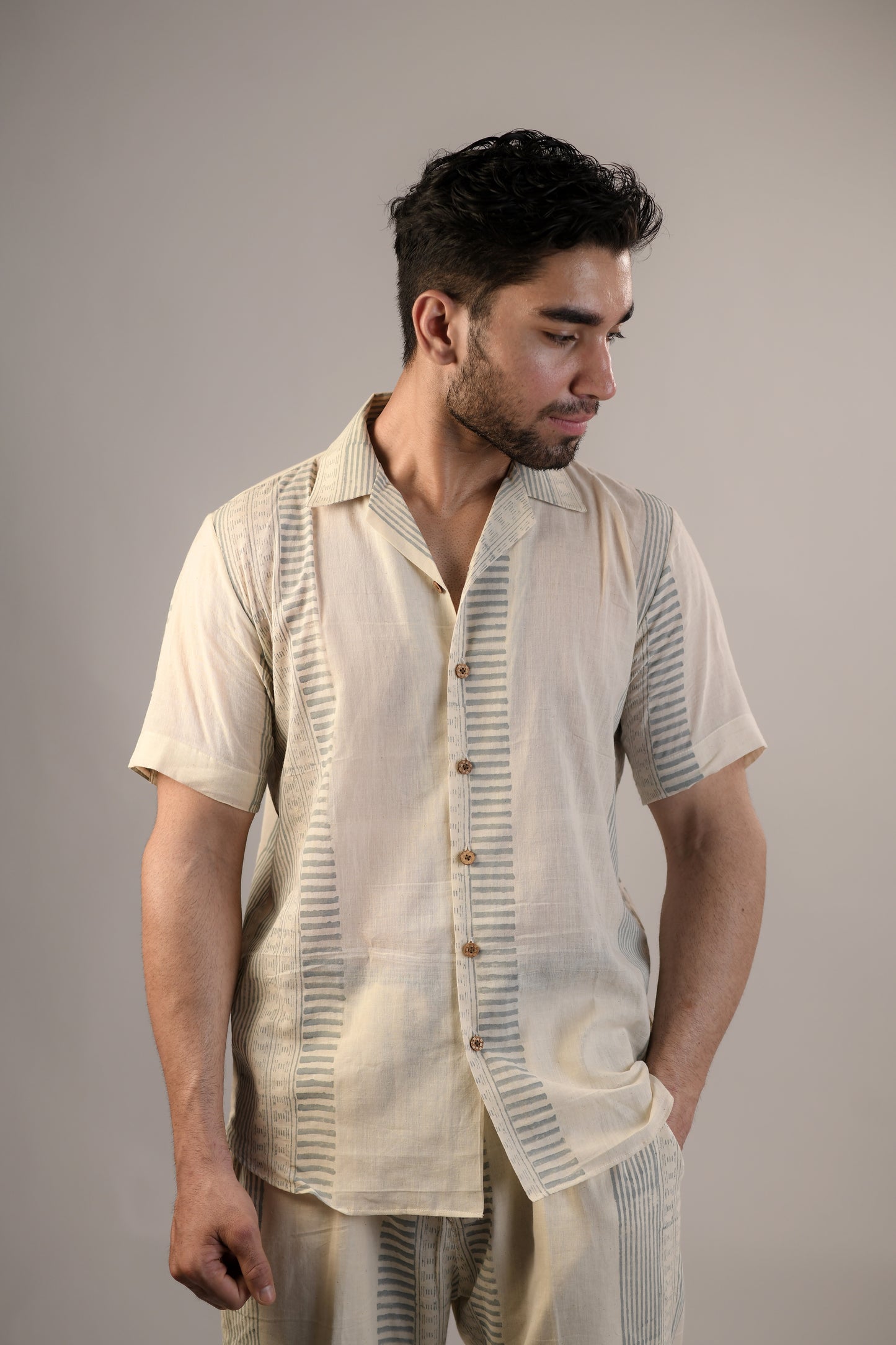 Block Printed Shirt | Breathe Stripes | Monsoon Blue