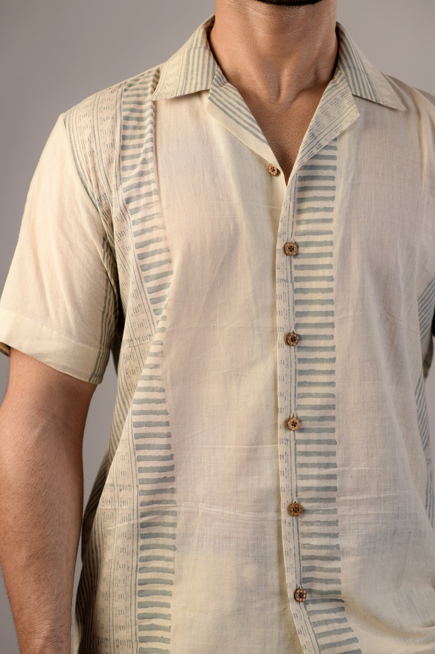 Block Printed Shirt | Breathe Stripes | Monsoon Blue