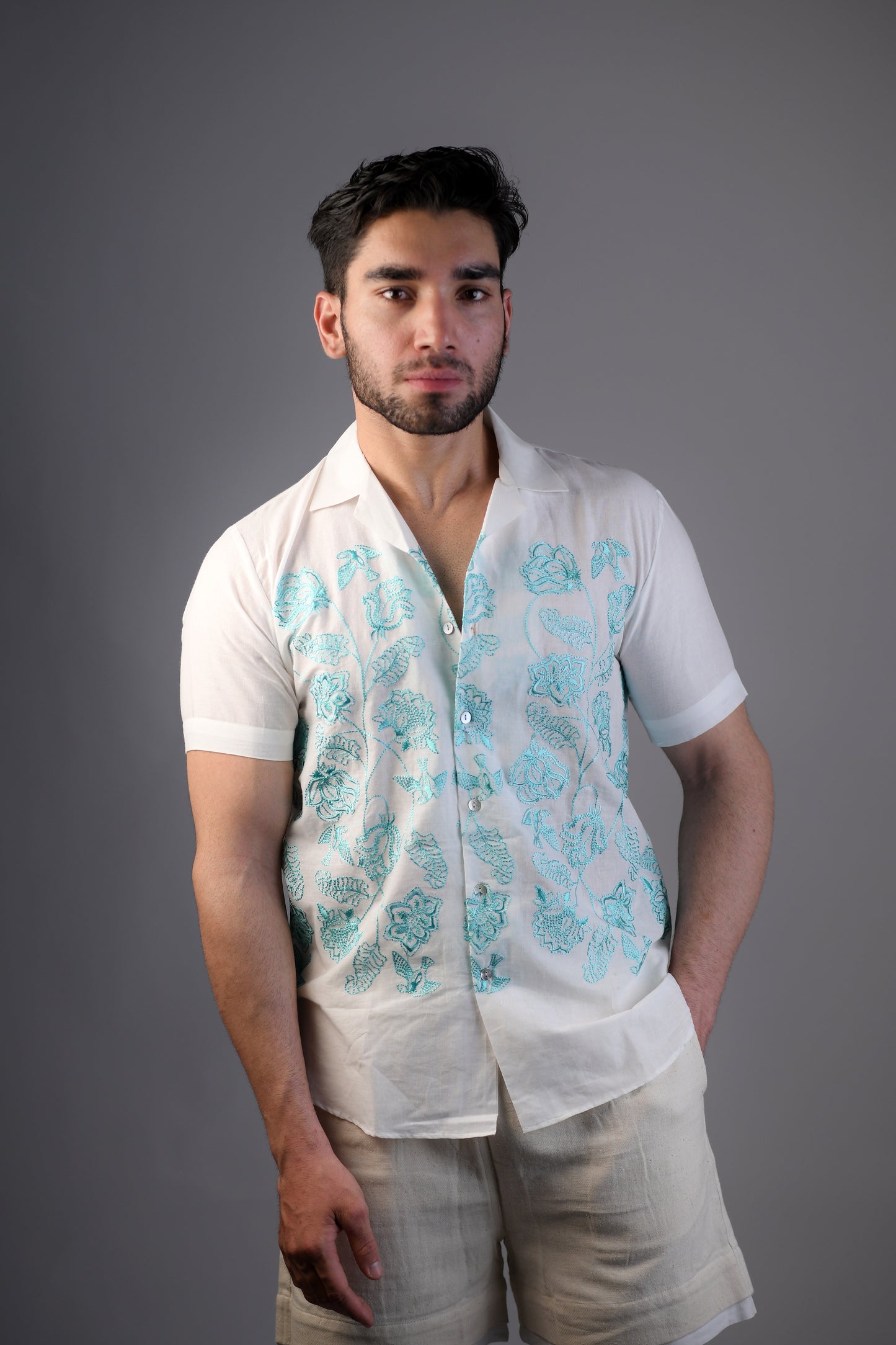 Chintz Shirt | Light Blue | Embroidered