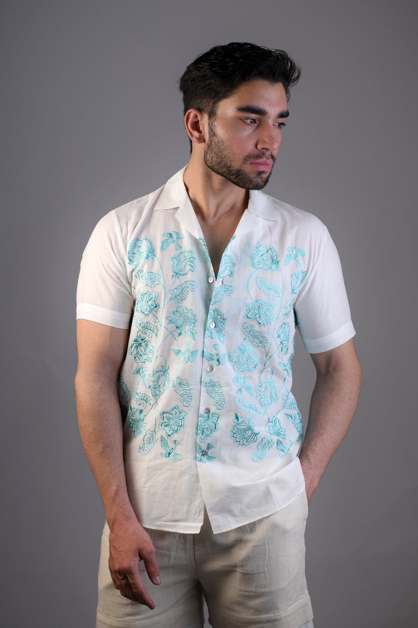 Chintz Shirt | Light Blue | Embroidered