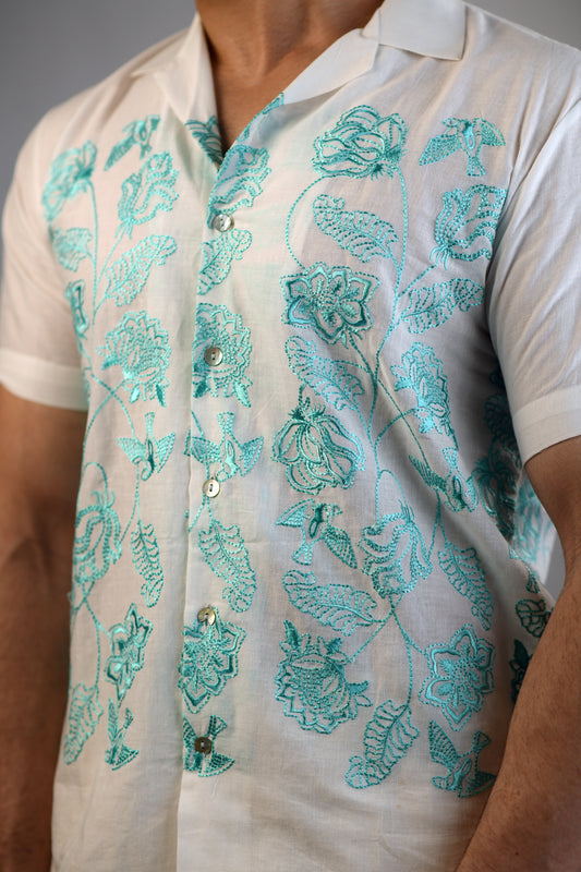 Chintz Shirt | Light Blue | Embroidered