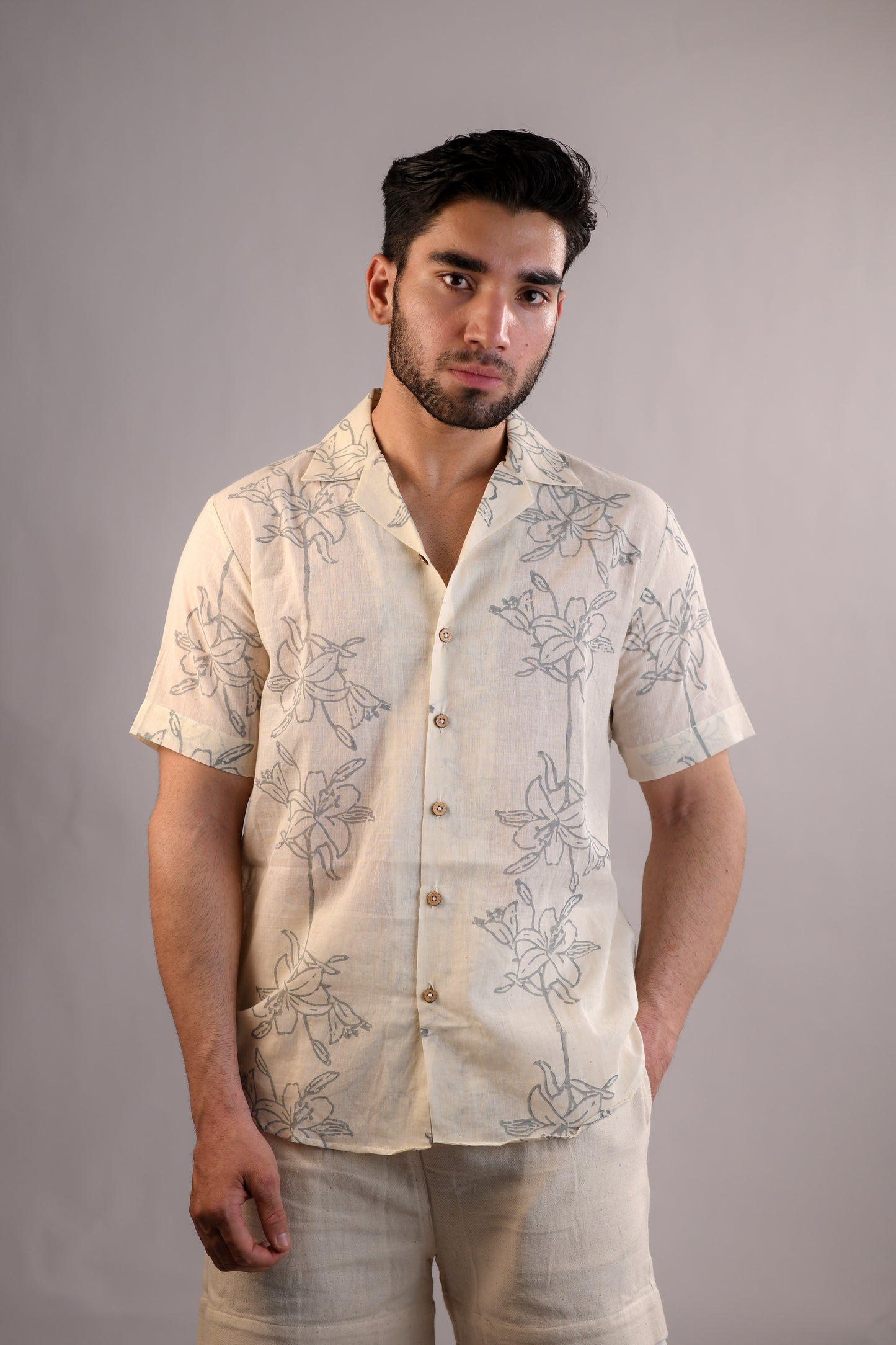 Block Printed Shirt | Lilies | Monsoon Blue