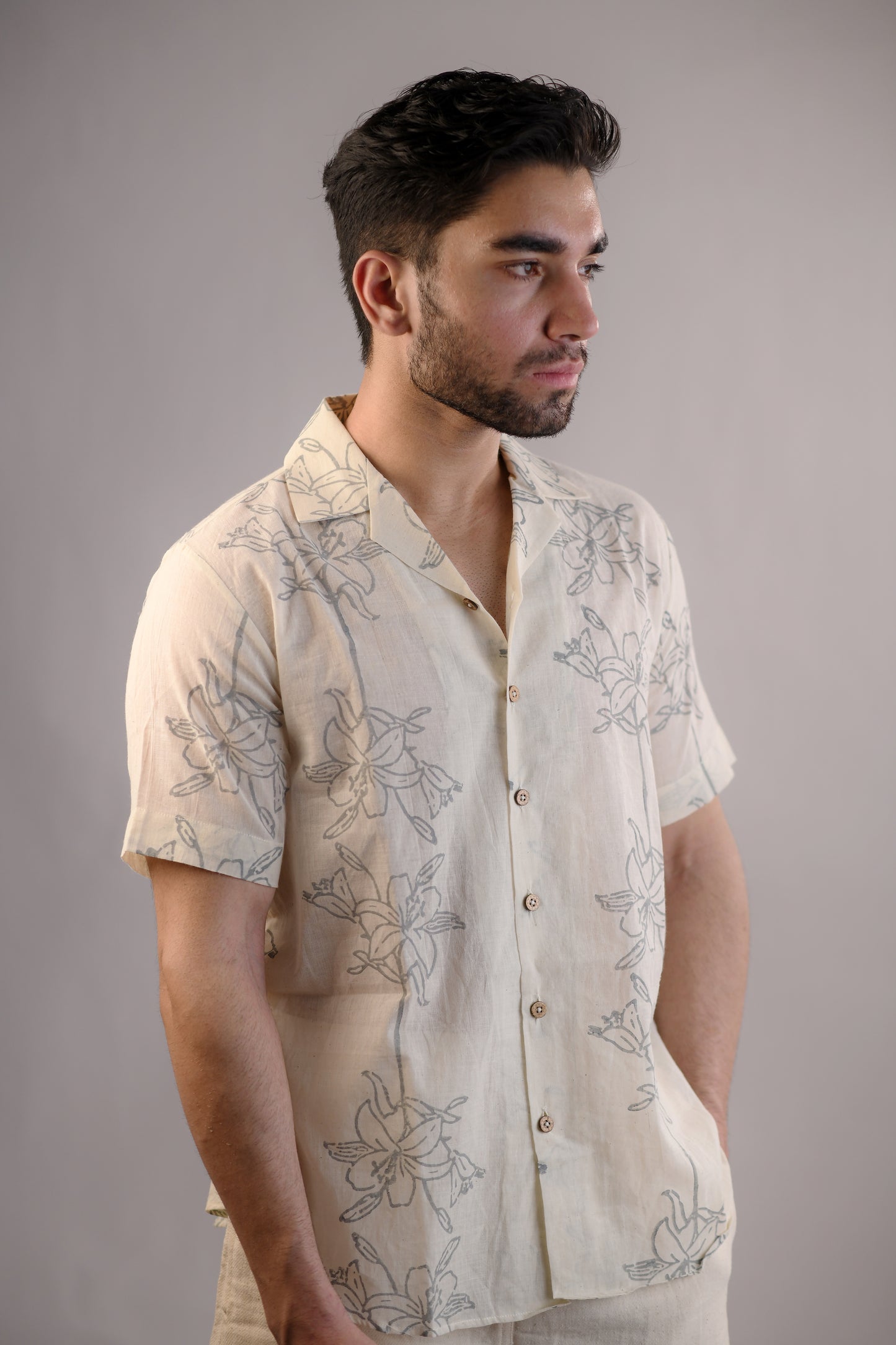 Block Printed Shirt | Lilies | Monsoon Blue