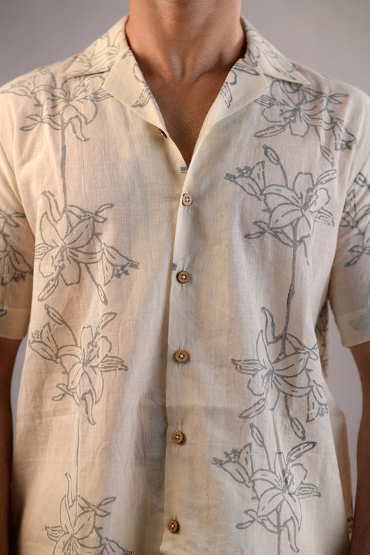 Block Printed Shirt | Lilies | Monsoon Blue