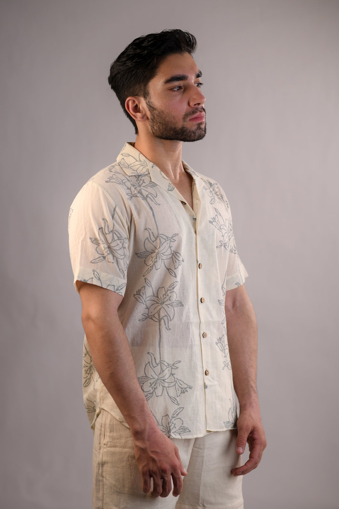 Block Printed Shirt | Lilies | Monsoon Blue