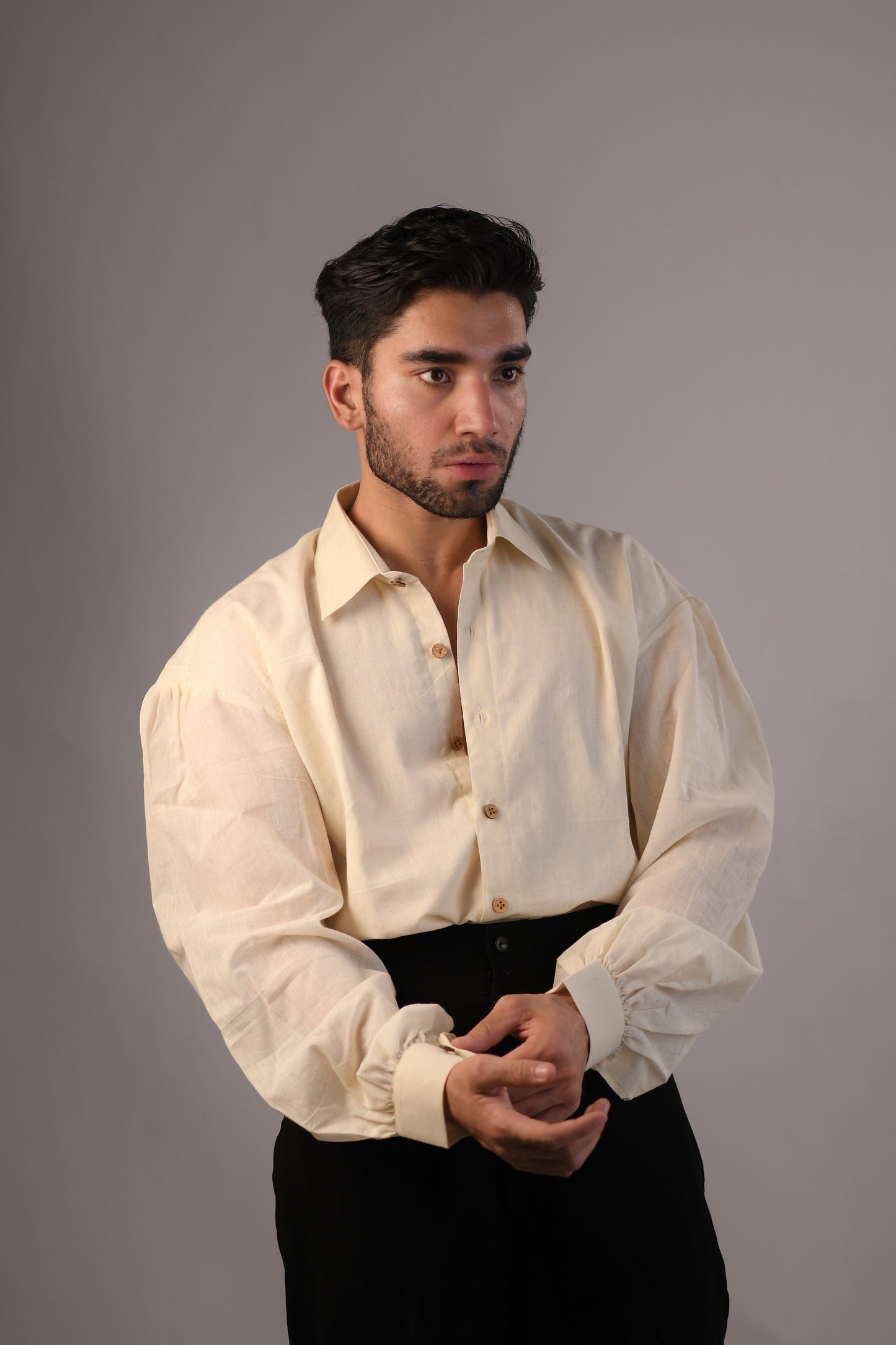 The Bridgerton-Inspired Men's Shirt | Handloom Cotton | Greige White