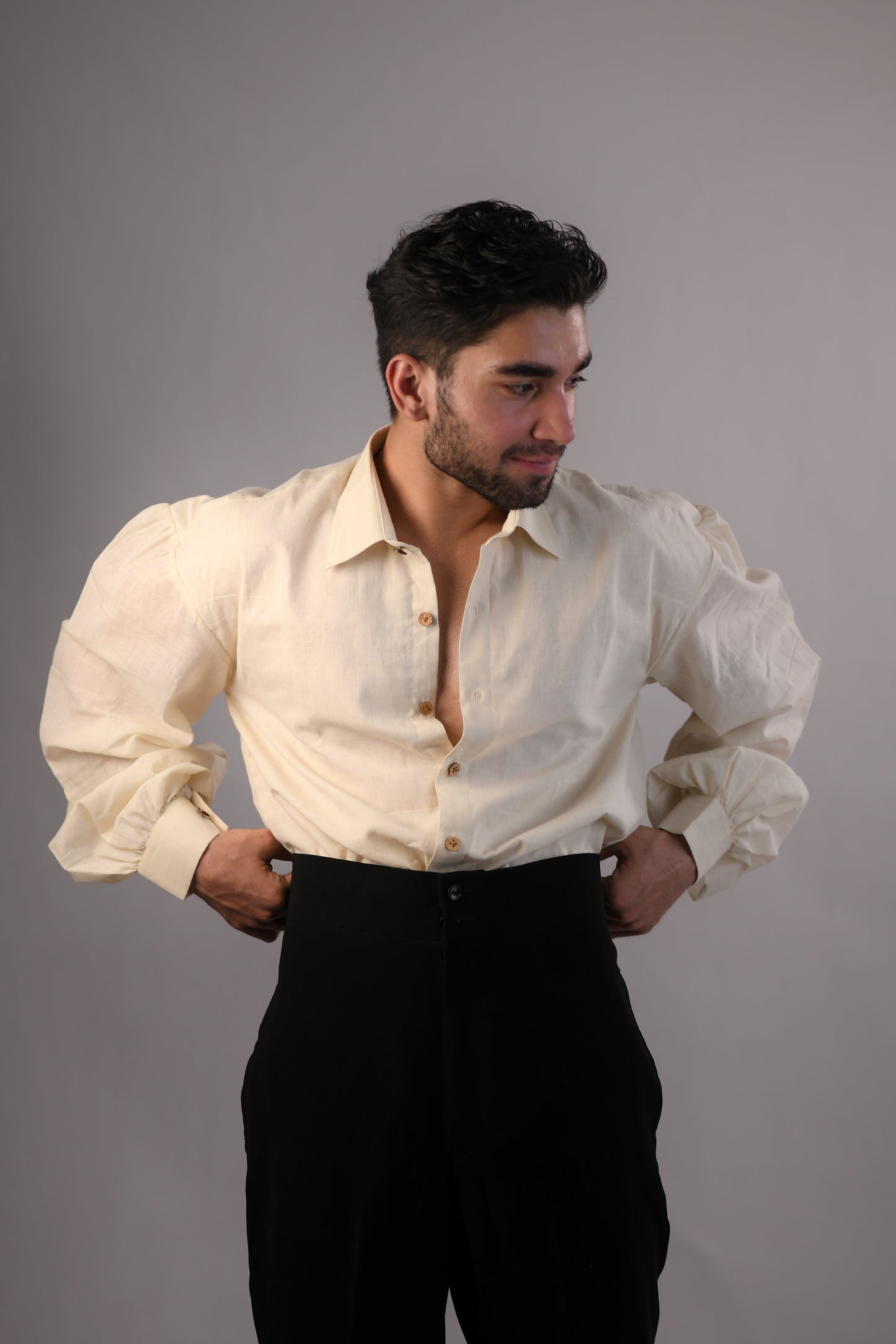 The Bridgerton-Inspired Men's Shirt | Handloom Cotton | Greige White