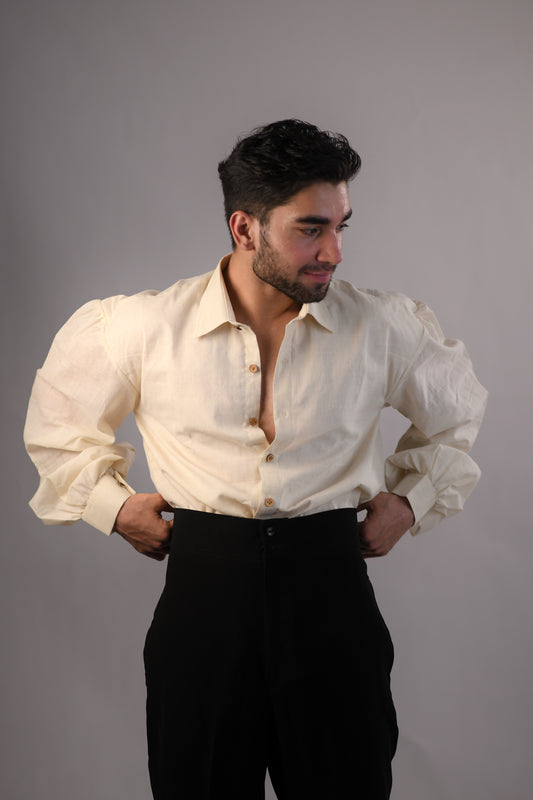 The Bridgerton-Inspired Men's Shirt | Handloom Cotton | Greige White