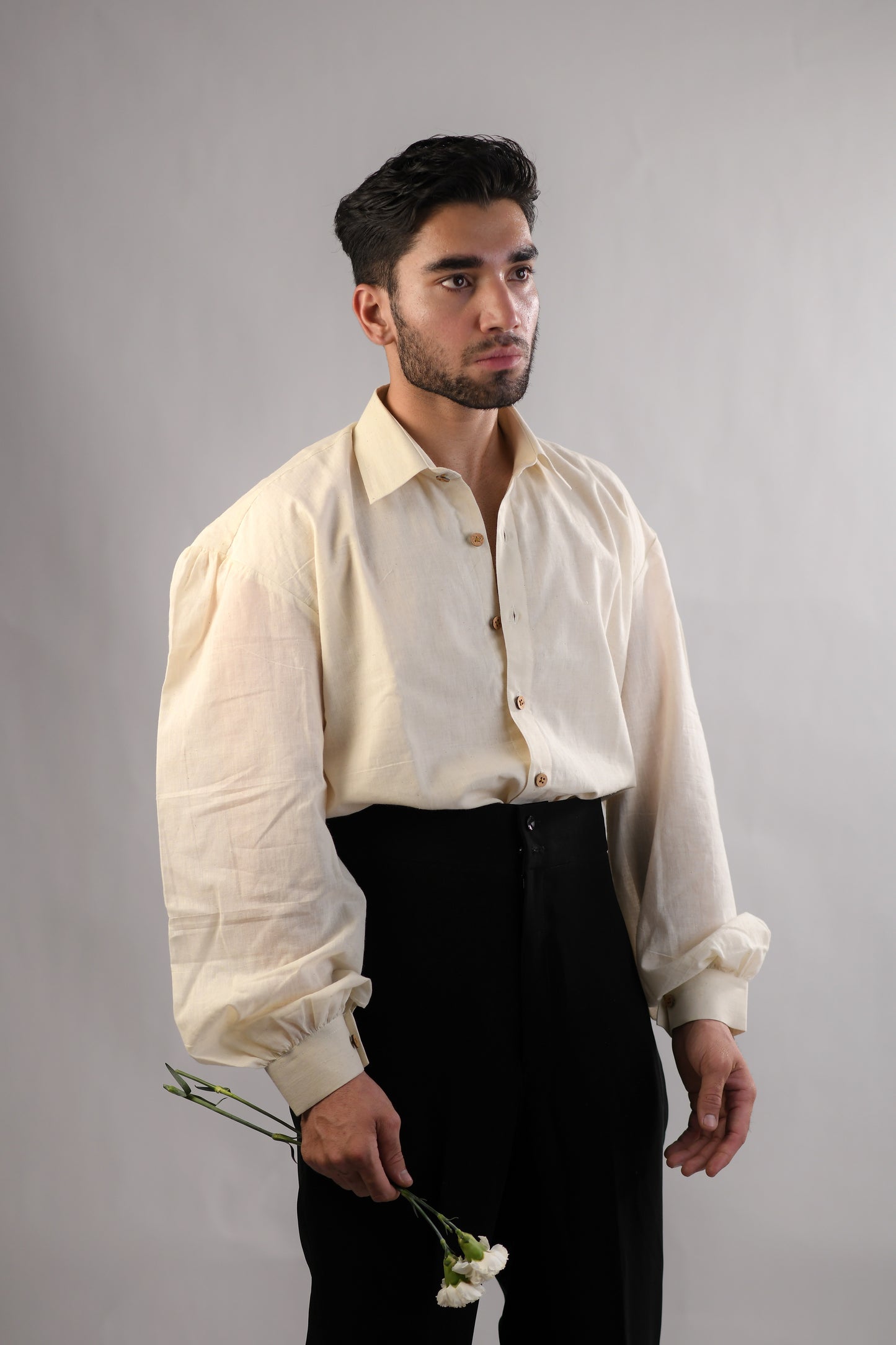 The Bridgerton-Inspired Men's Shirt | Handloom Cotton | Greige White