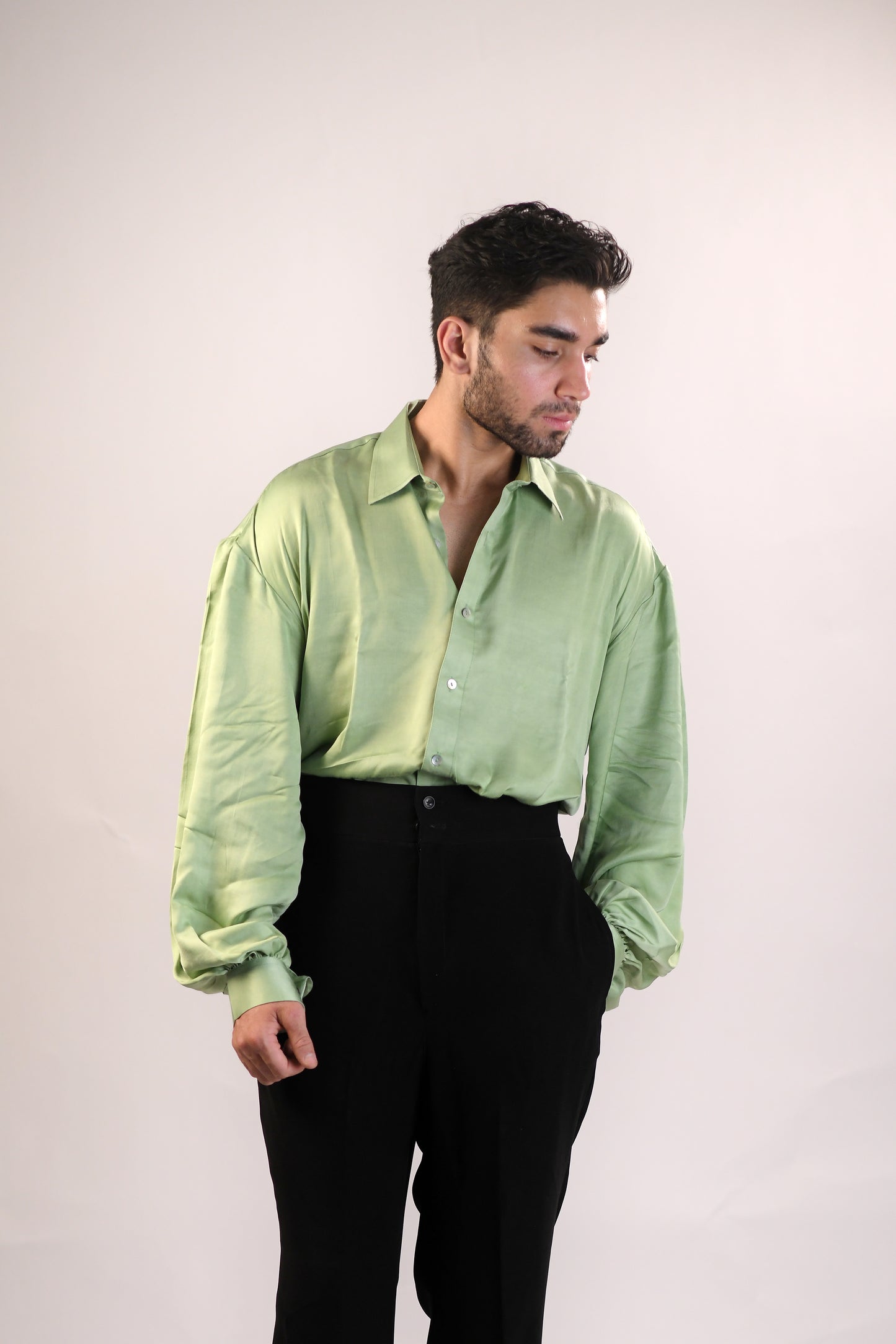 The Bridgerton-Inspired Men's Shirt | Vegan Silk | Seafoam Green