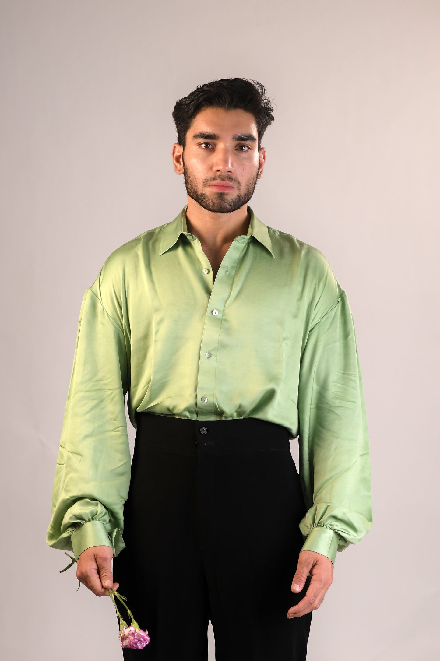 The Bridgerton-Inspired Men's Shirt | Vegan Silk | Seafoam Green