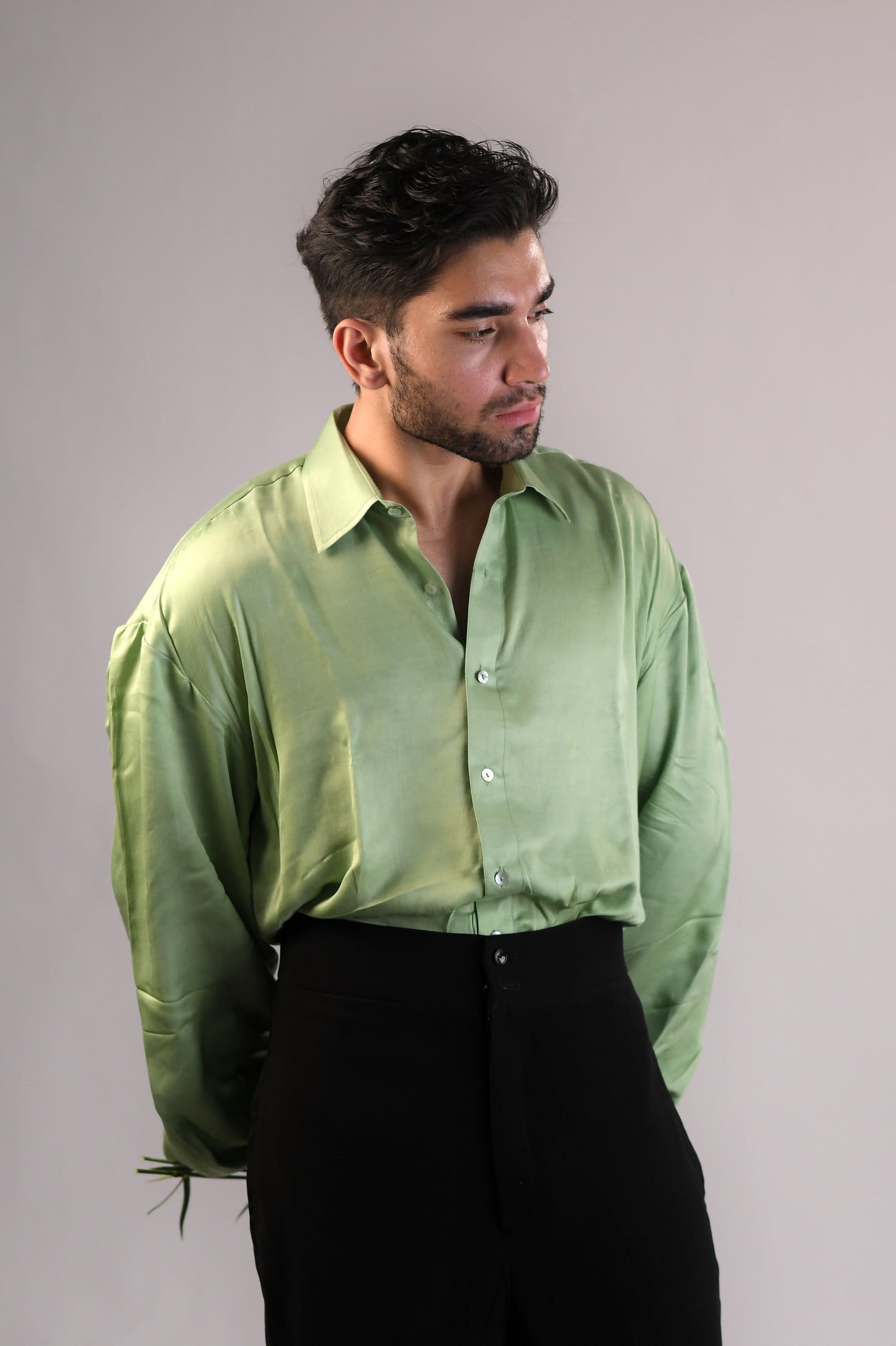 The Bridgerton-Inspired Men's Shirt | Vegan Silk | Seafoam Green