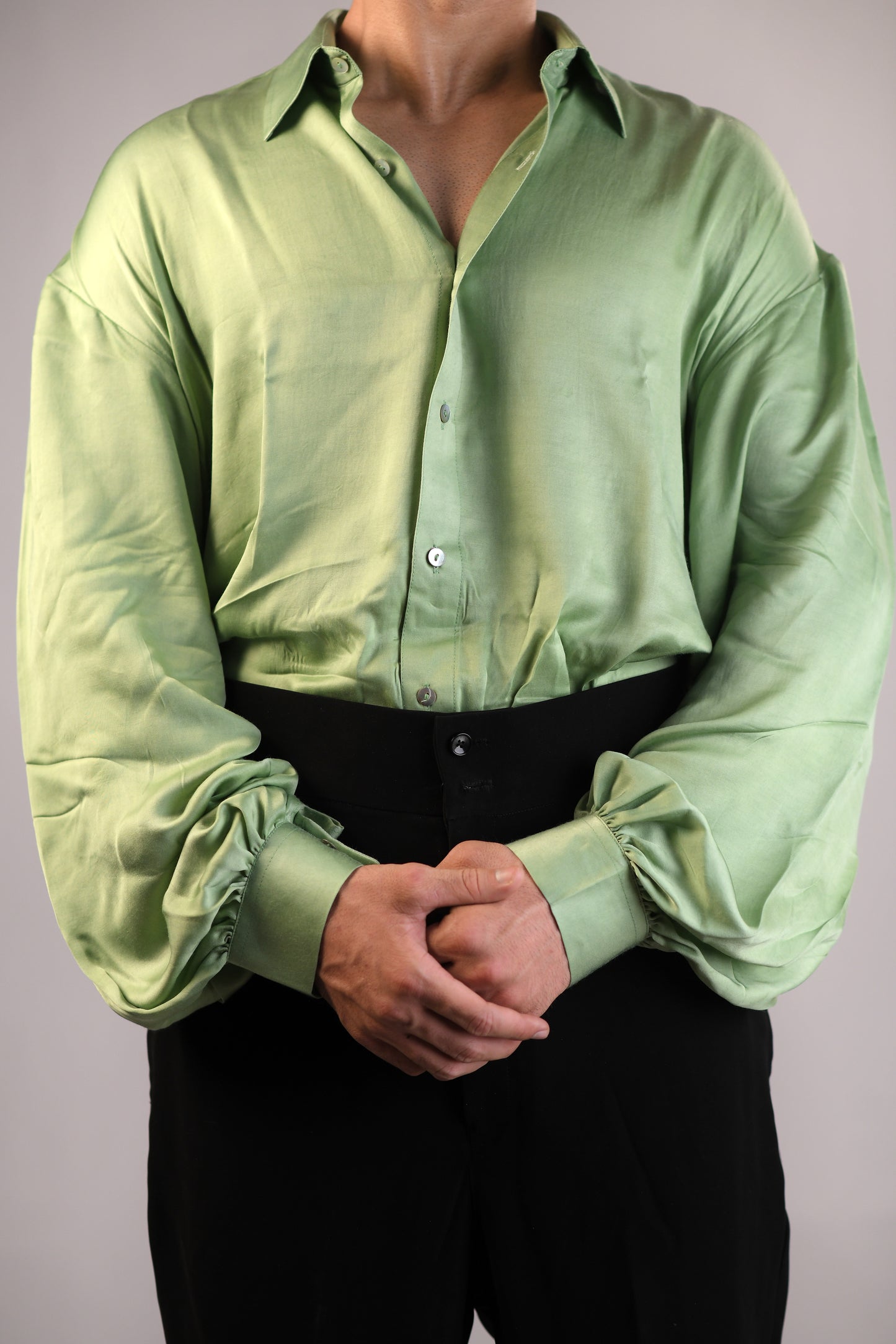 The Bridgerton-Inspired Men's Shirt | Vegan Silk | Seafoam Green