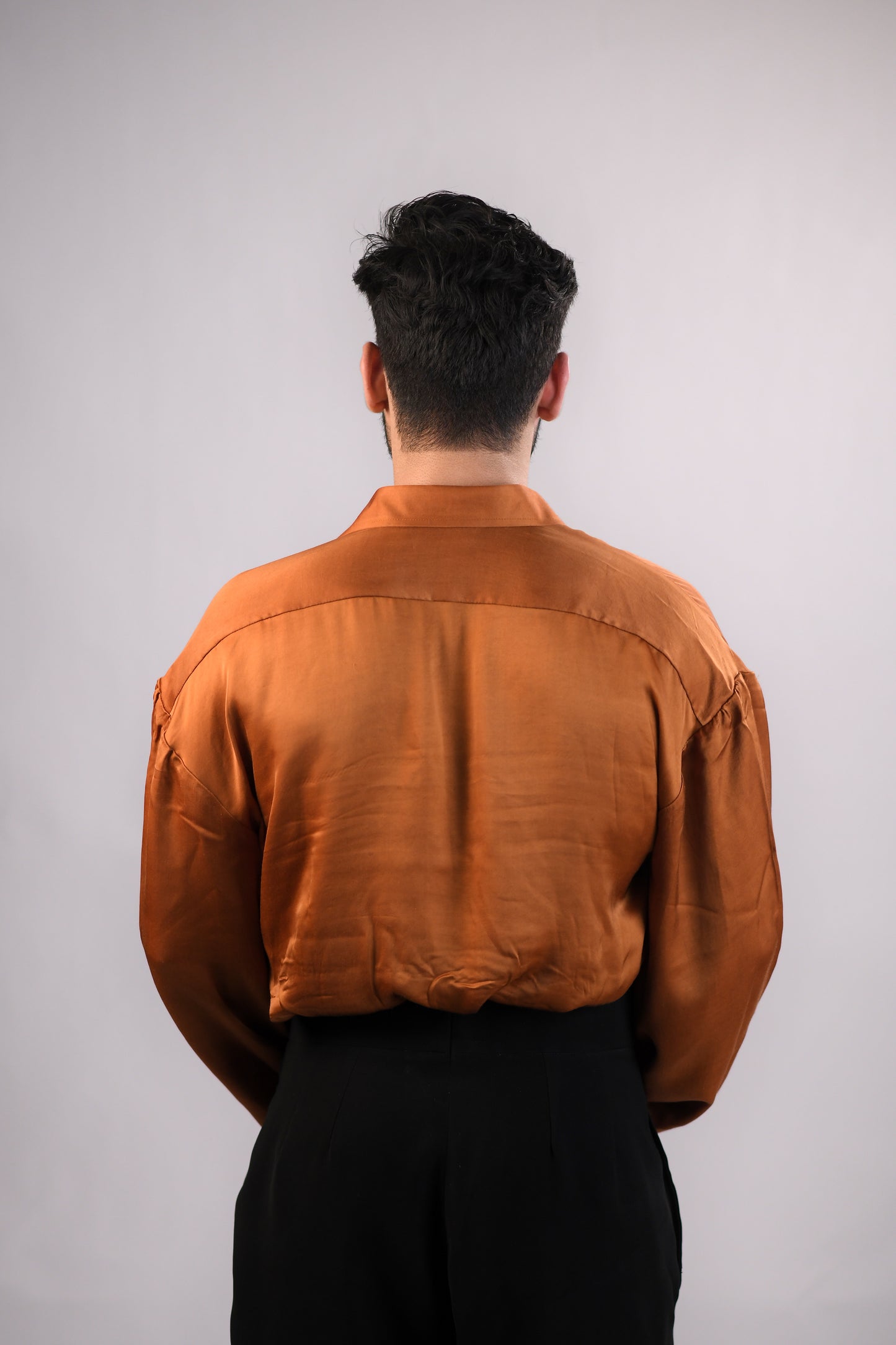 The Bridgerton-Inspired Men's Shirt | Vegan Silk | Rust Brown