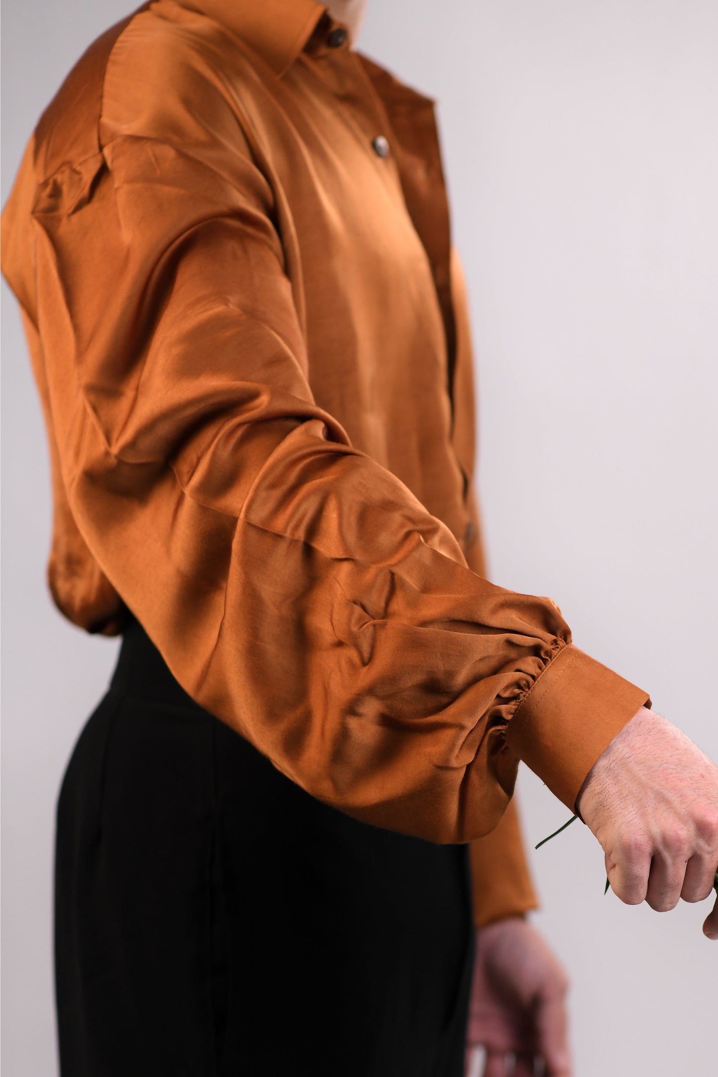 The Bridgerton-Inspired Men's Shirt | Vegan Silk | Rust Brown